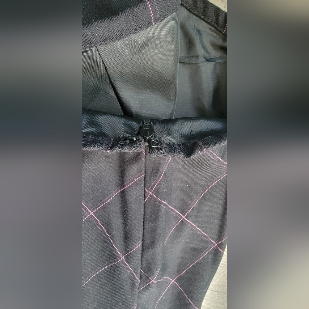Vintage Y2K Midi Skirt Women's 16P Black w/ Pink & Purple Pin Stripe Plaid Lined - Picture 6 of 10